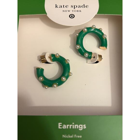 Kate Spade Green Hoop Earrings NIB Green and Gold Tone - Picture 2 of 5